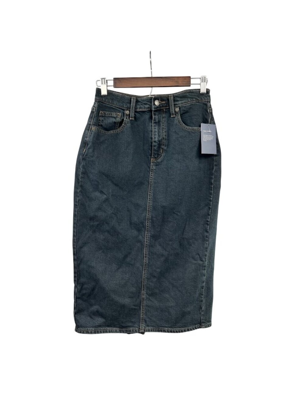 Universal Thread Denim Midi Pencil Skirt Back Slit Blue Size 2 New
